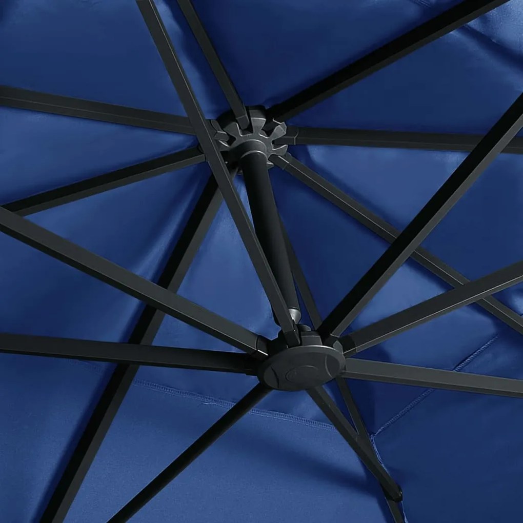 Guarda-sol cantilever c/ luzes LED e poste alumínio azul ciano