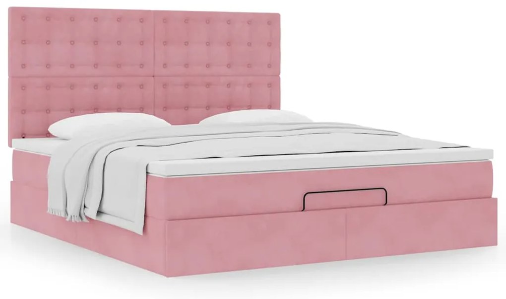 Estrutura de cama otomana com colchões 160x200 cm veludo rosa