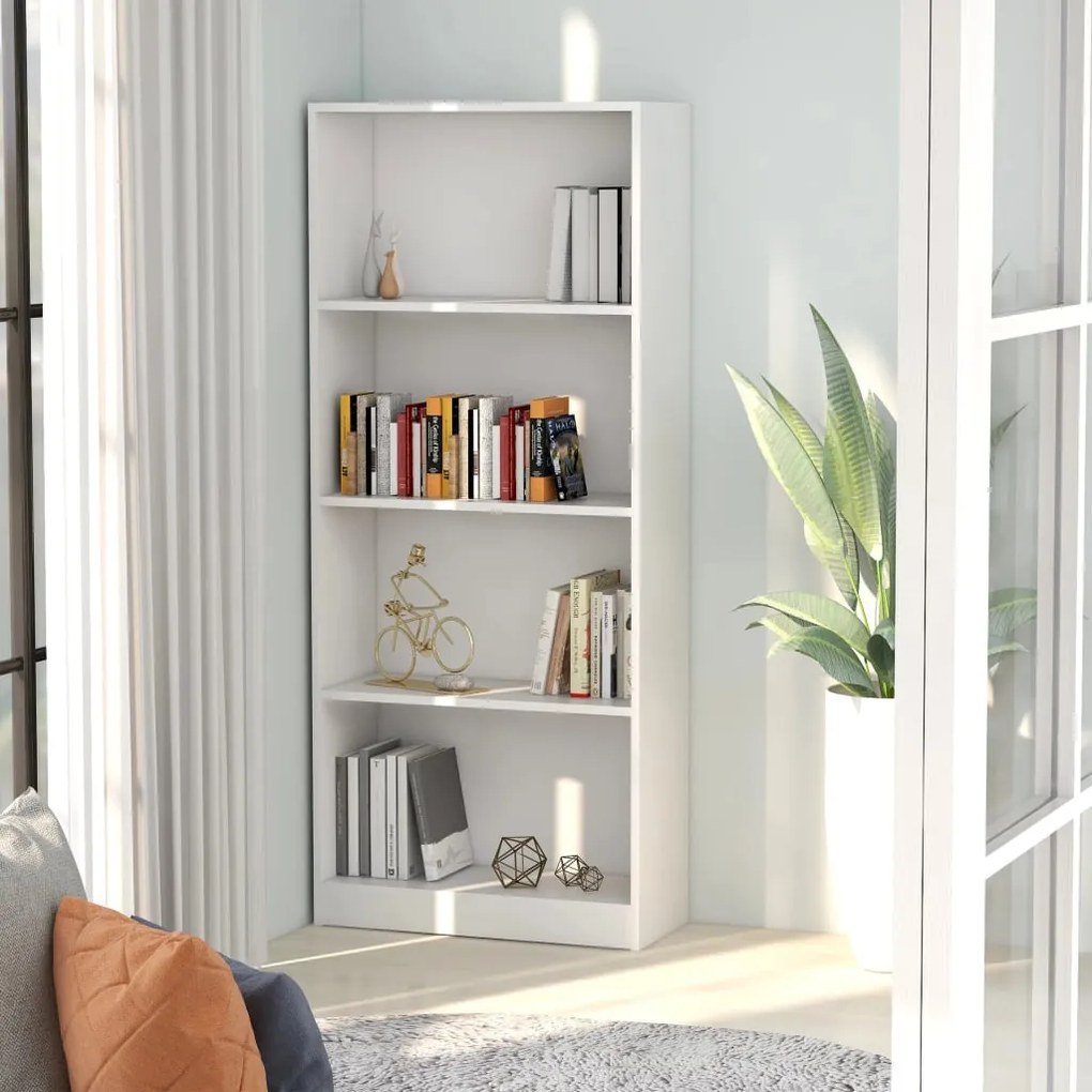 800873 vidaXL Estante com 4 prateleiras 60x24x142 cm contraplacado branco