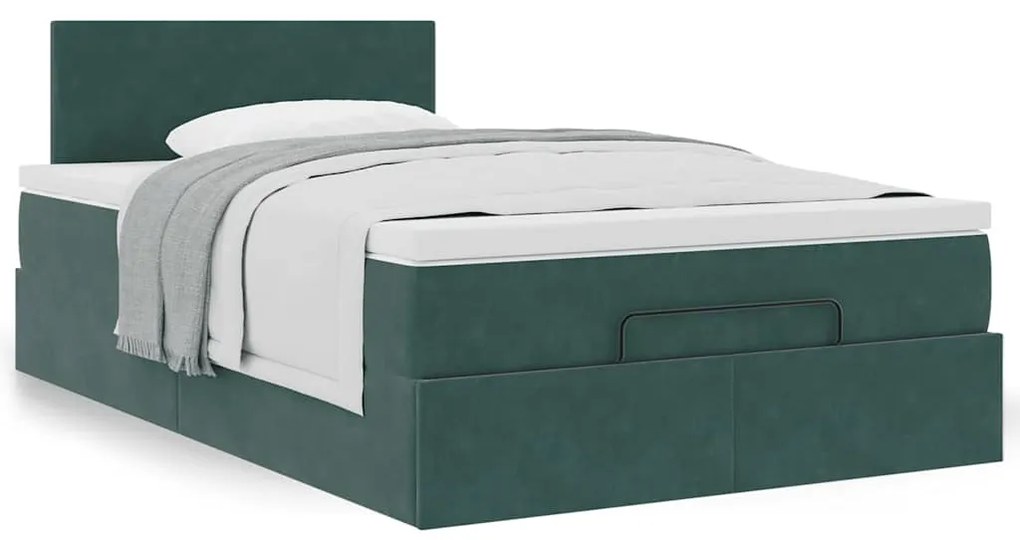 Estrutura de cama otomana com colchão verde escuro veludo