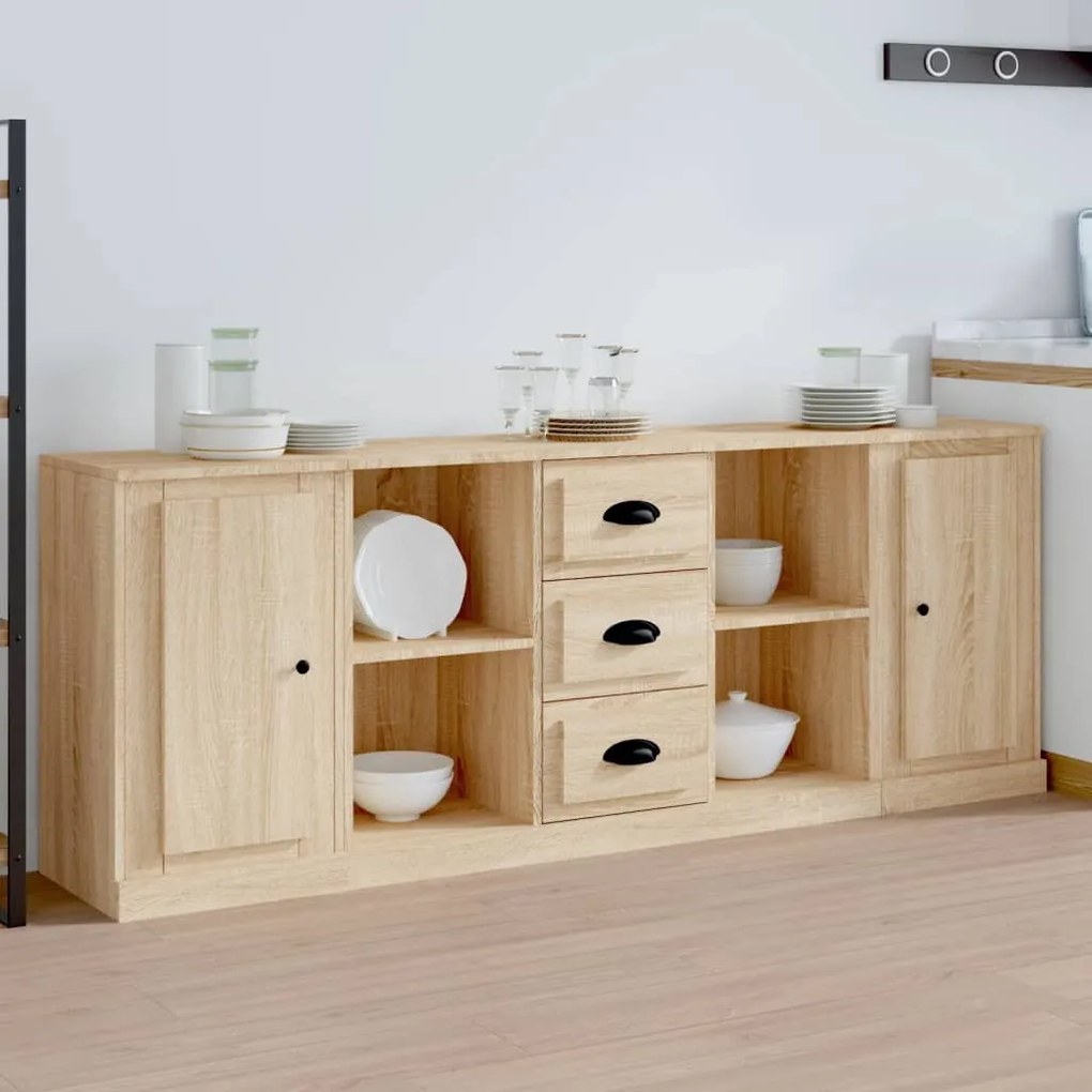 vidaXL Aparadores 3 pcs derivados de madeira cor carvalho sonoma