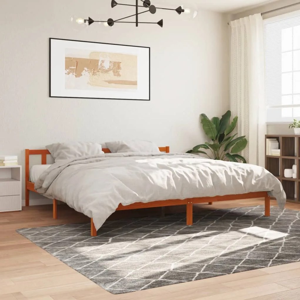 Cama sem colchão 200x200 cm pinho maciço castanho-mel