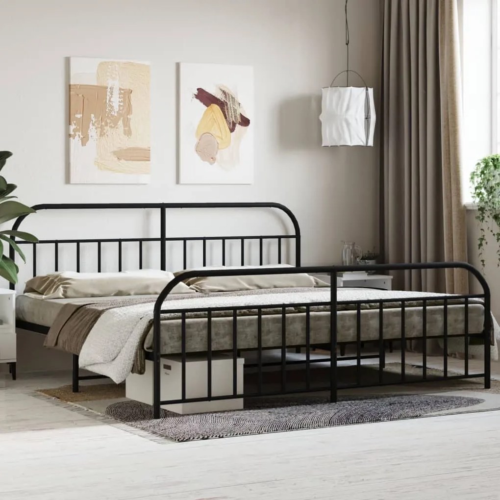 vidaXL Estrutura de cama com cabeceira e pés 193x203 cm metal preto