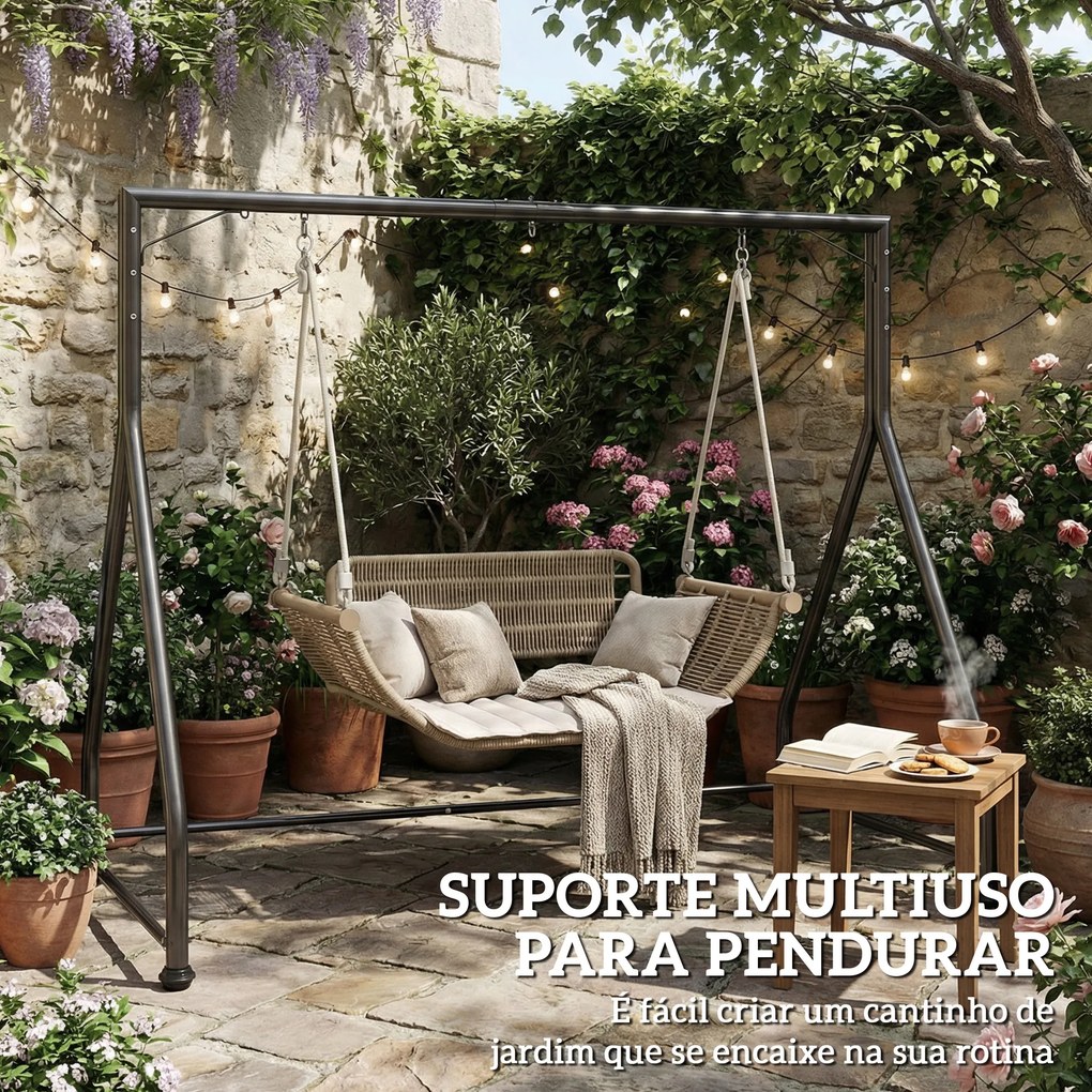 Estrutura de Baloiço Jardim (NÃO INCLUIDO) em Aço para 2 ou 3 Assentos Capacidade de 360 kg 210x117x175 cm Preto