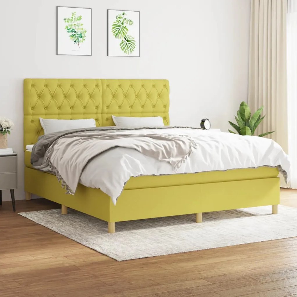 vidaXL Cama com molas/colchão 160x200 cm tecido verde