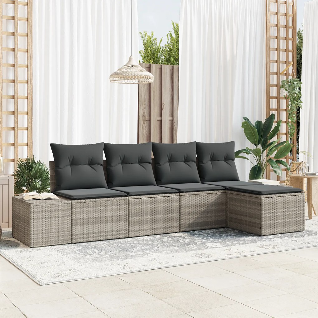 Conjunto de Sofá de Jardim de 5 Peças com Almofadas Cinza Claro de Rat