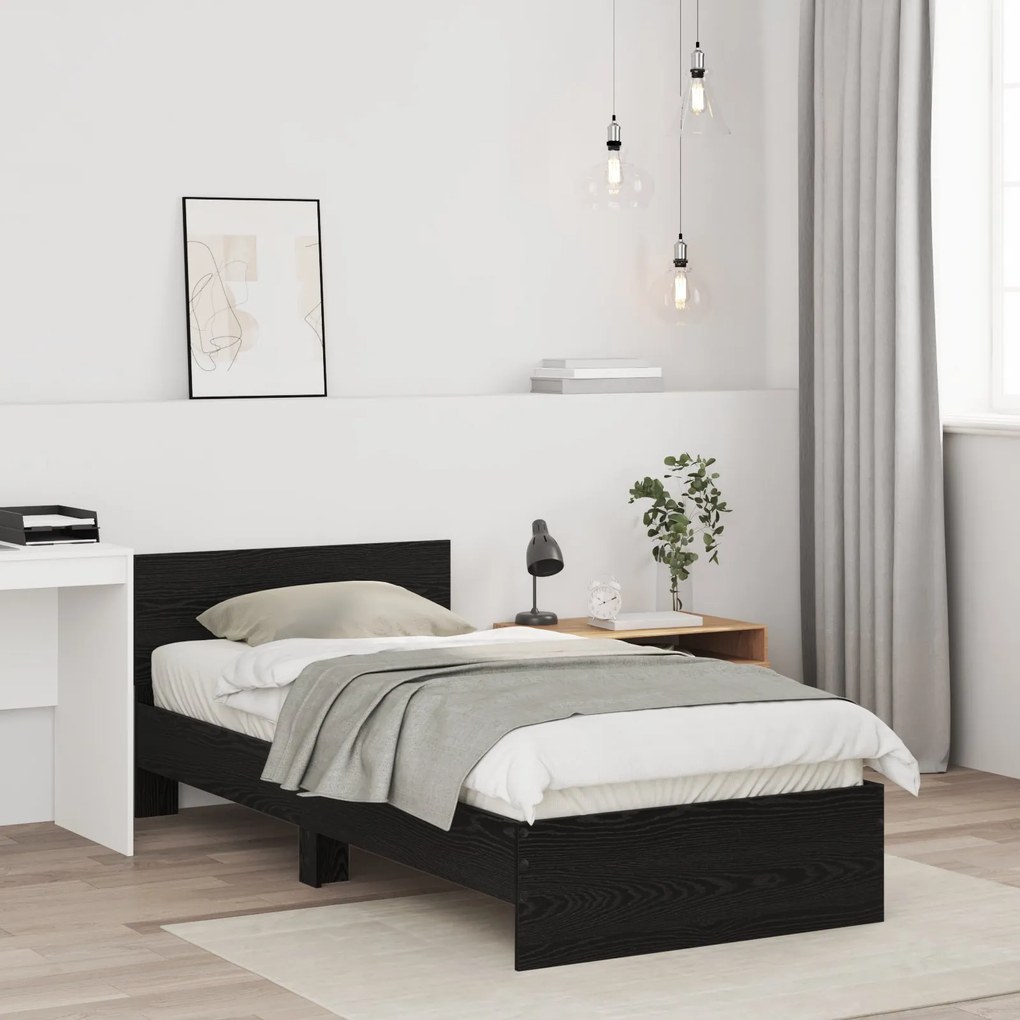 Estrutura de Cama Carvalho Preto 90x190 cm Madeira Engenharia