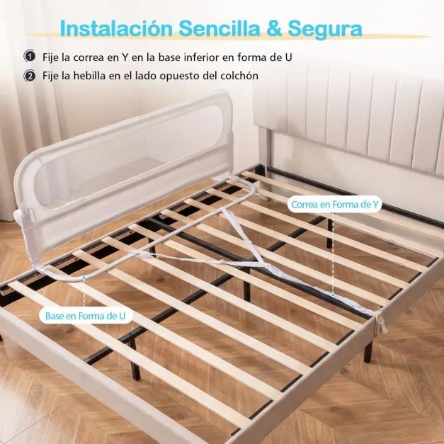Barreira segurança dobrável para camas infantis, ajustável 148 x 36 x 60 cm (C x L x A), com capa removível em tecido Oxford, base em U, com correia e