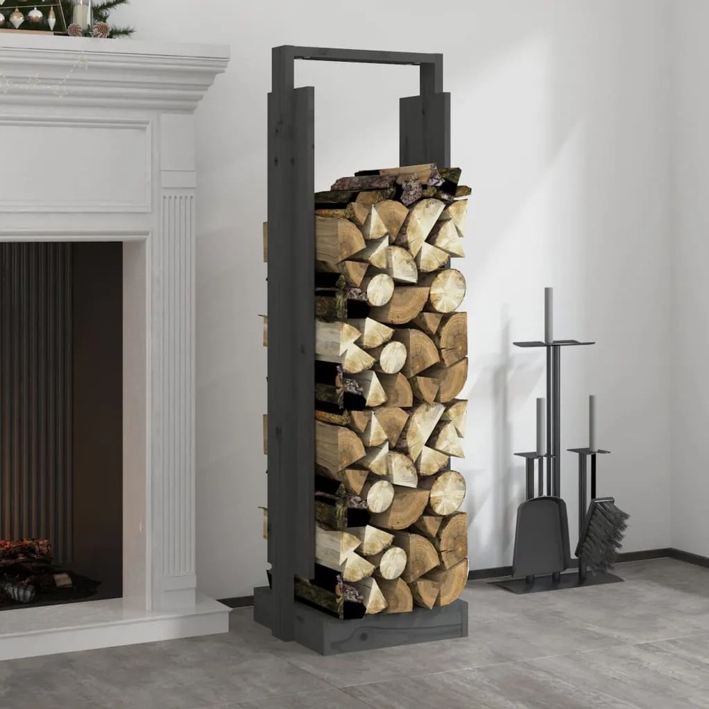 822623 vidaXL Suporte de lenha 33,5x30x110 cm pinho maciço cinza