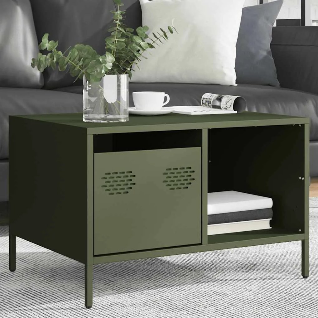 Mesa centro 68,5x50x43,5 cm aço laminado a frio verde-azeitona