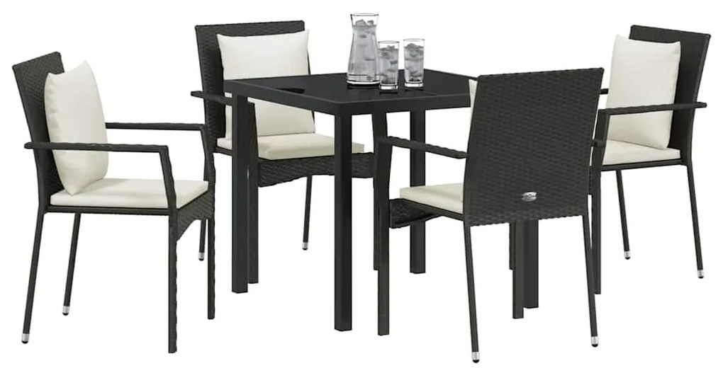 Conjunto de 4 Cadeiras de Jardim 5 pcs Preto 80 x 80 x 73 cm