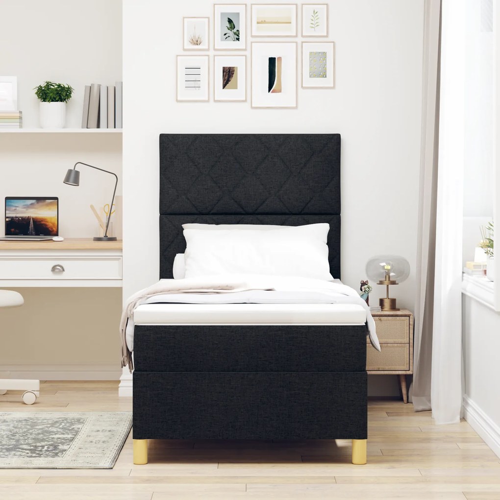 Cama Box com Colchão Preto 90x200 cm Tecido