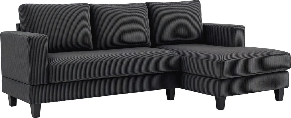 HOMCOM Sofá de canto, Sofá em L 3 lugares com chaise longue, Estrutura em madeira, 8 pés, Veludo cotelê, Estofamento em espuma, Cinza | Aosom Portugal