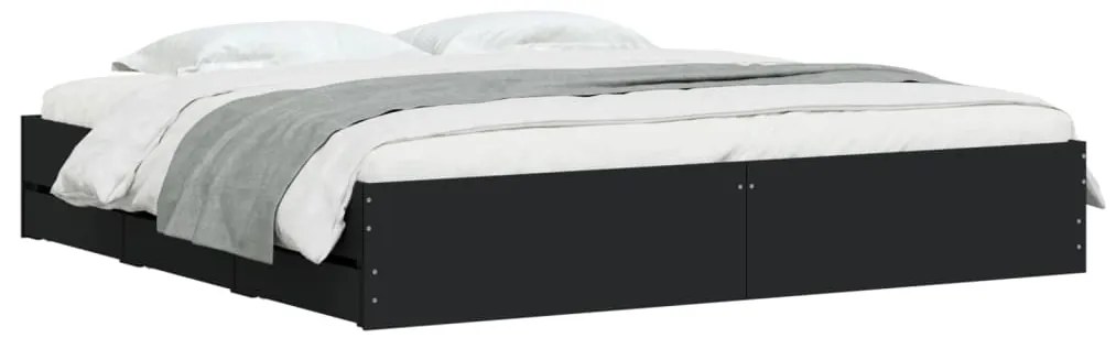 Estrutura de cama c/ gavetas 200x200 cm derivados madeira preto