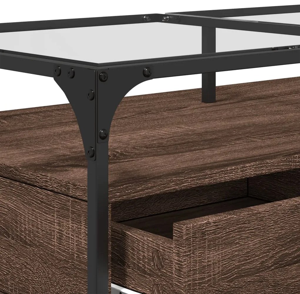 Mesa de centro c/ topo vidro 98,5x50x45cm carvalho castanho aço