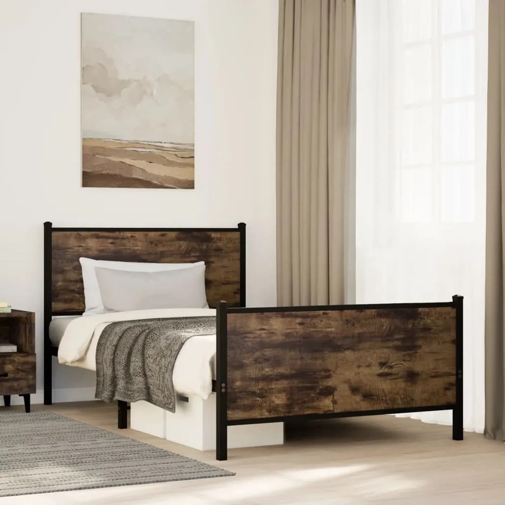 vidaXL Estrutura de cama sem colchão 100x190 cm metal carvalho fumado