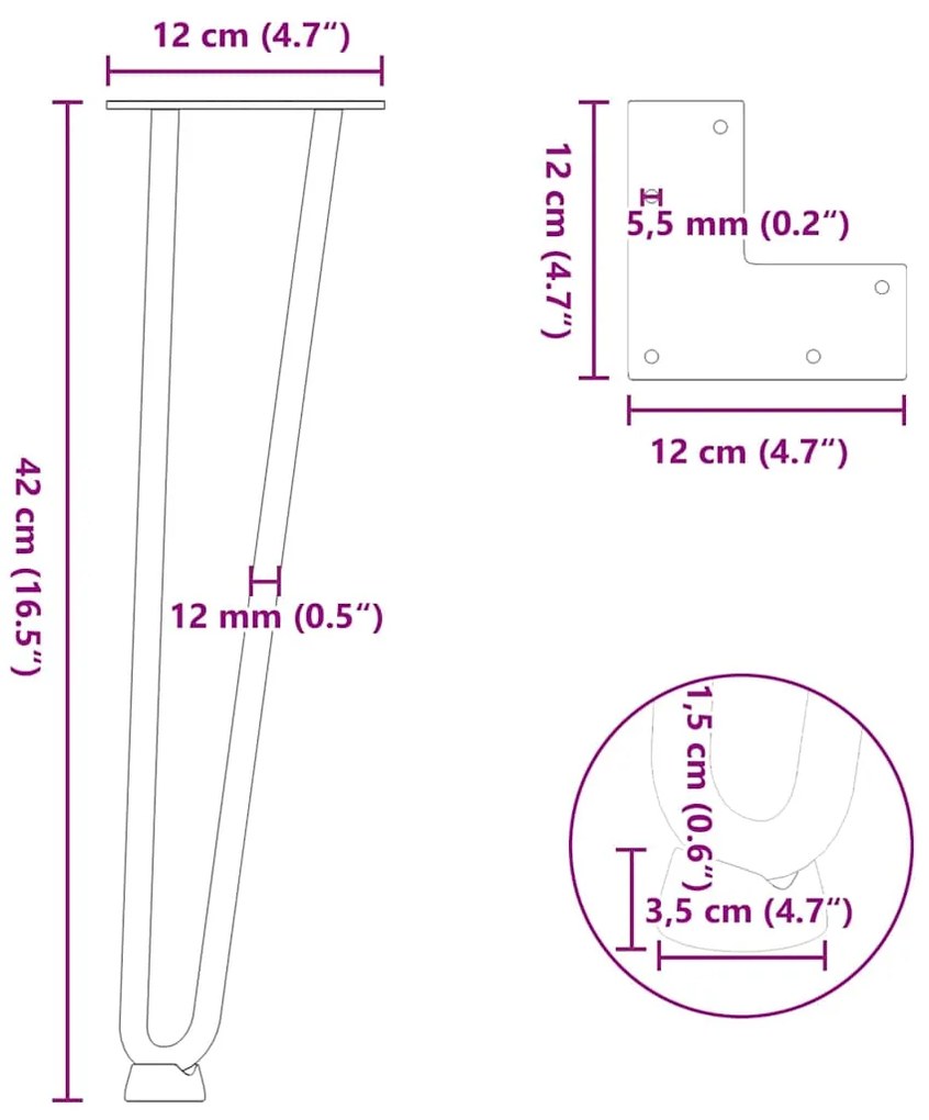 Pernas de grampo para mesa de centro 4 peças Aço natural 42 cm Aço mac