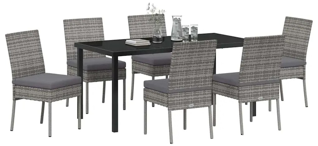 Conjunto de Jantar para Jardim - 7 peças em rattan sintético cinza.