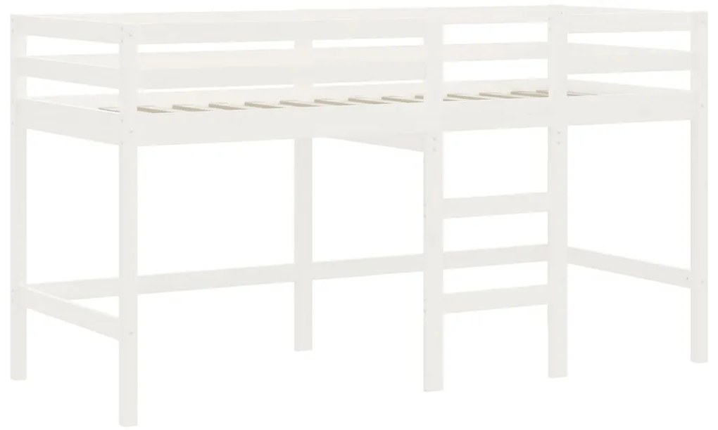 Cama alta p/ criança c/ escada 90x190 cm pinho maciço branco