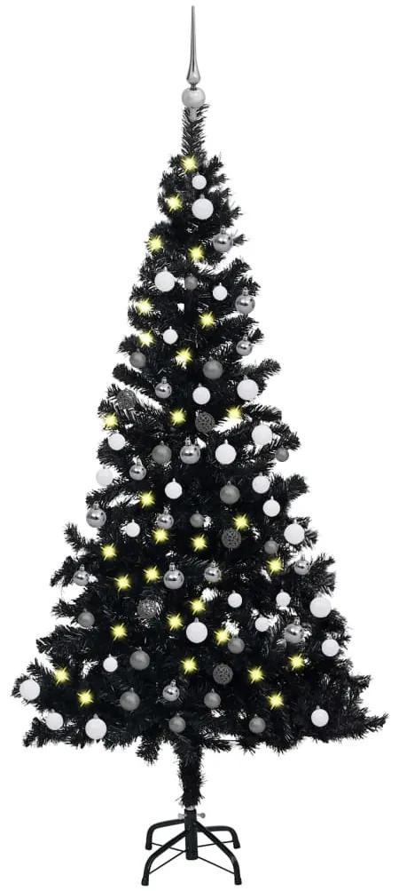 3077674 vidaXL Árvore Natal artificial pré-iluminada c/ bolas PVC preto