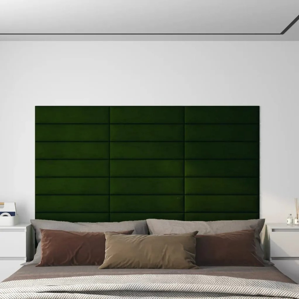 Painel de parede 12 pcs 60x15cm veludo 1,08 m² verde-escuro