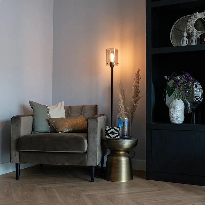 Candeeiro de pé design preto com vidro fumê - Dome