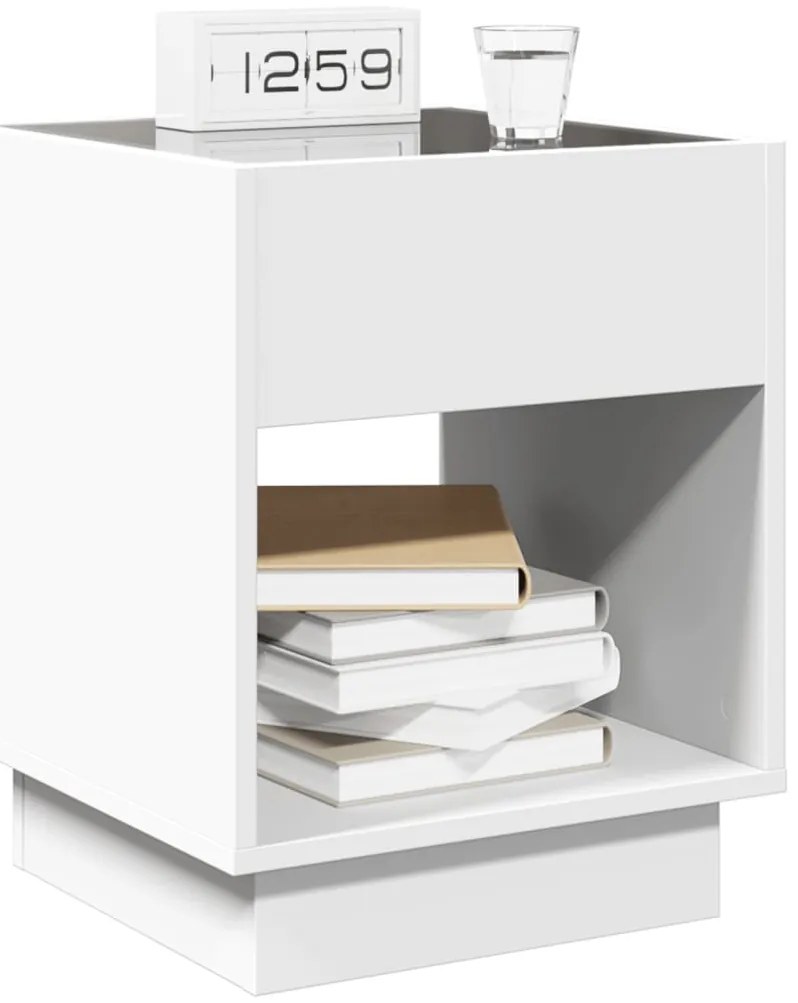 Mesa de cabeceira com luzes LED Infinity 40x40x50 cm branco