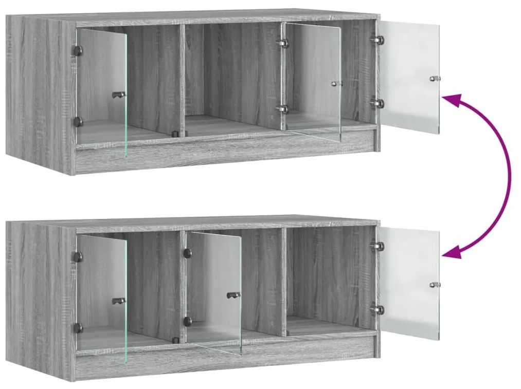 Mesa de centro c/ portas de vidro 102x50x42 cm cinza sonoma