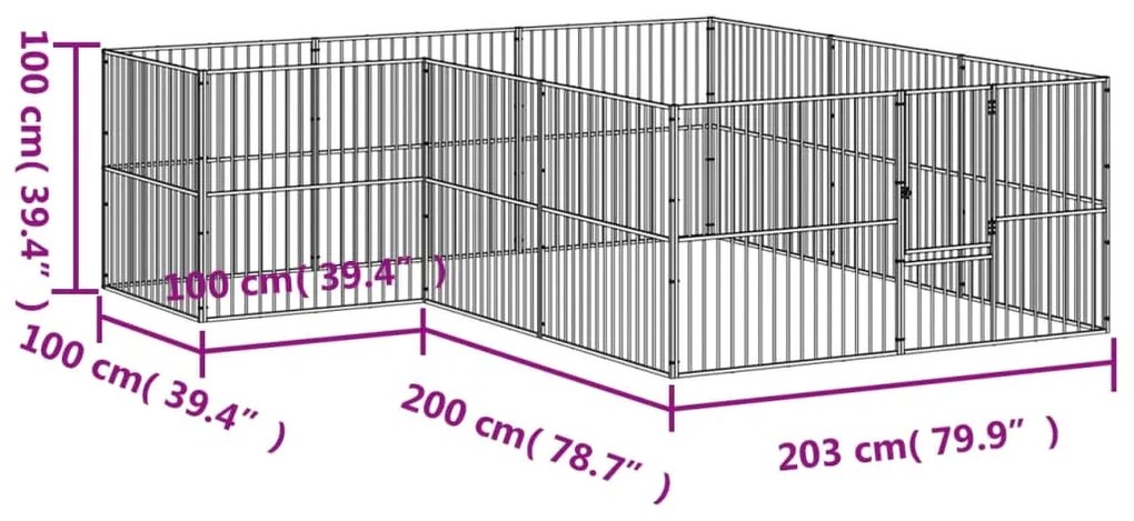 Parque para cães com 12 painéis aço galvanizado preto