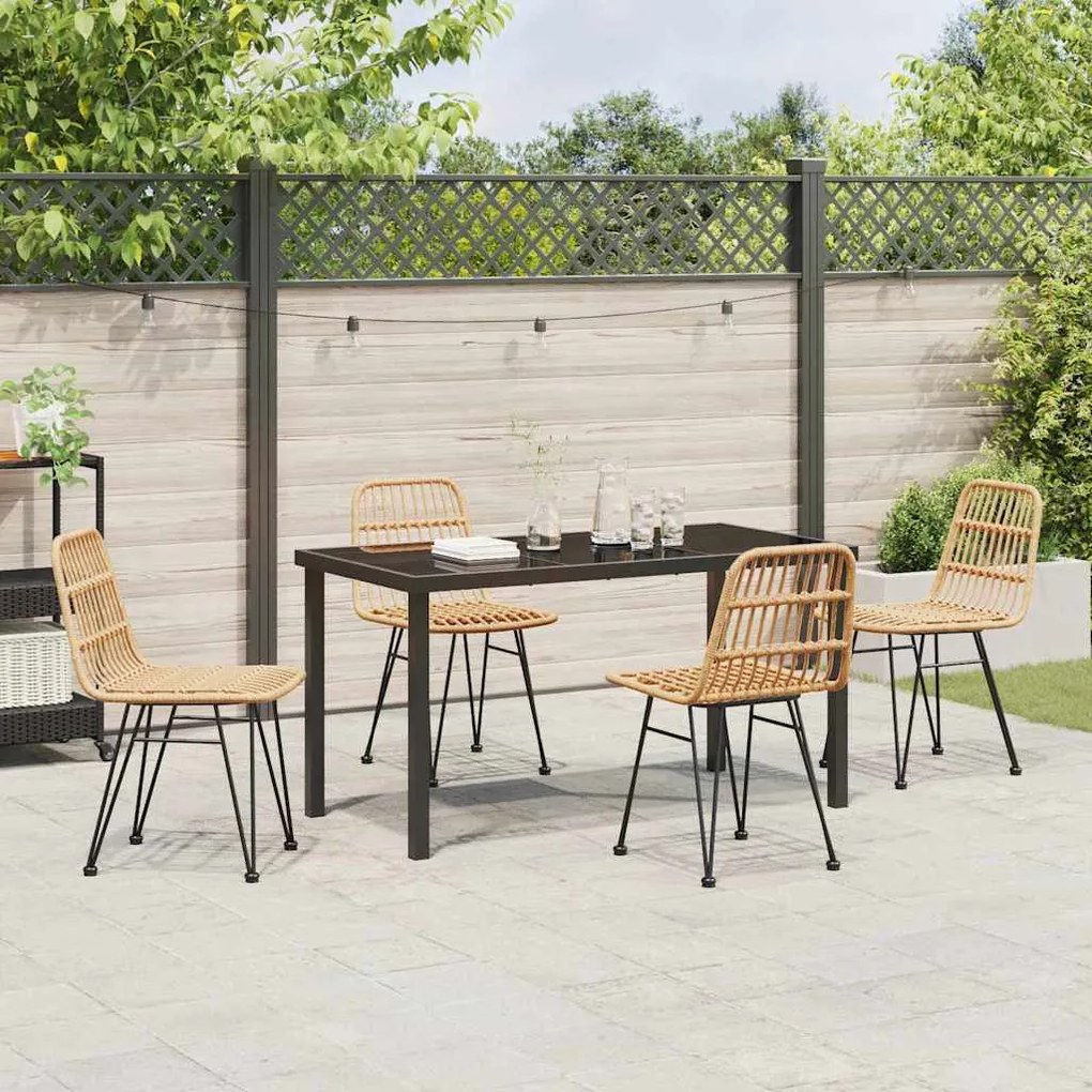 Conjunto de jantar de jardim com 5 peças de rattan de poli, na cor cas