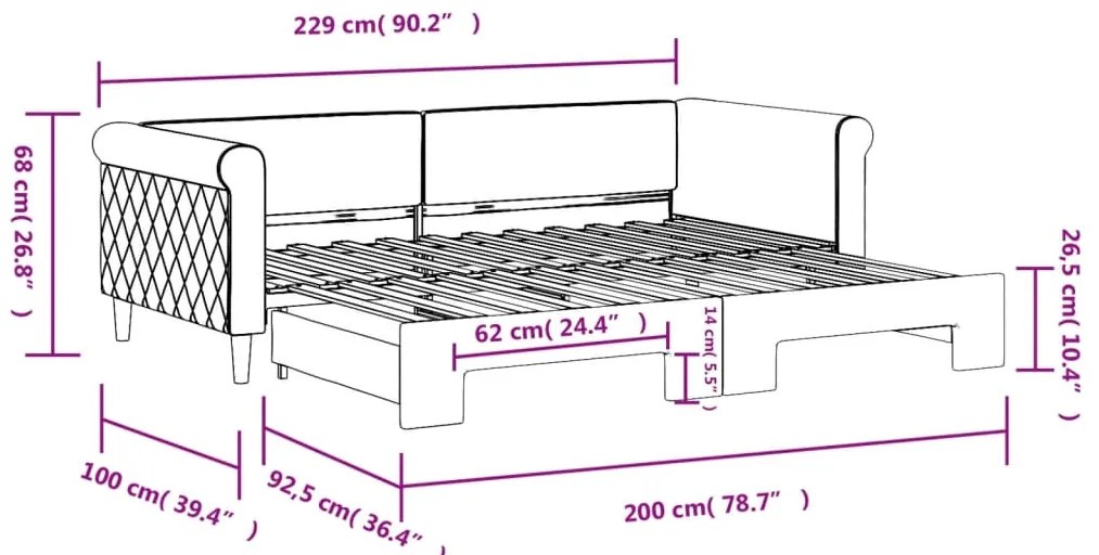 Sofá-cama com gavetão 90x200 cm veludo azul