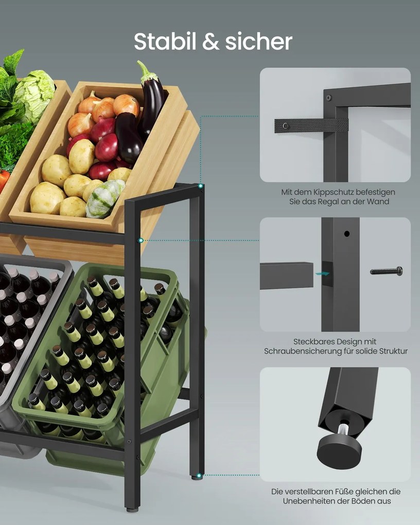 Estante para caixas de bebidas 36 x 70 x 81 cm com 2 níveis para 4 caixas, Preto