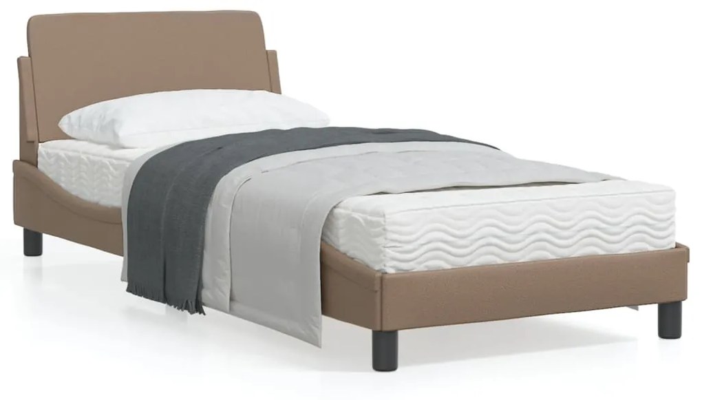 vidaXL Estrutura cama cabeceira 90x200 cm couro artificial cappuccino