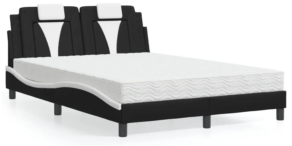 Cama com colchão 120x200 cm couro artificial preto e branco