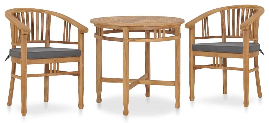 vidaXL 3 pcs conjunto jantar jardim c/ almofadões madeira teca maciça