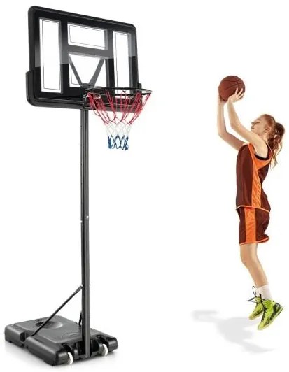 Cesta de basquete portátil com rodas e base recheável para crianças