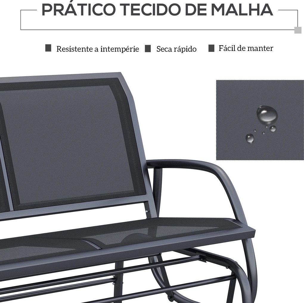 Baloiço de 2 Lugares Cadeira de Balanço de Jardim Tubo de Metal e Teci