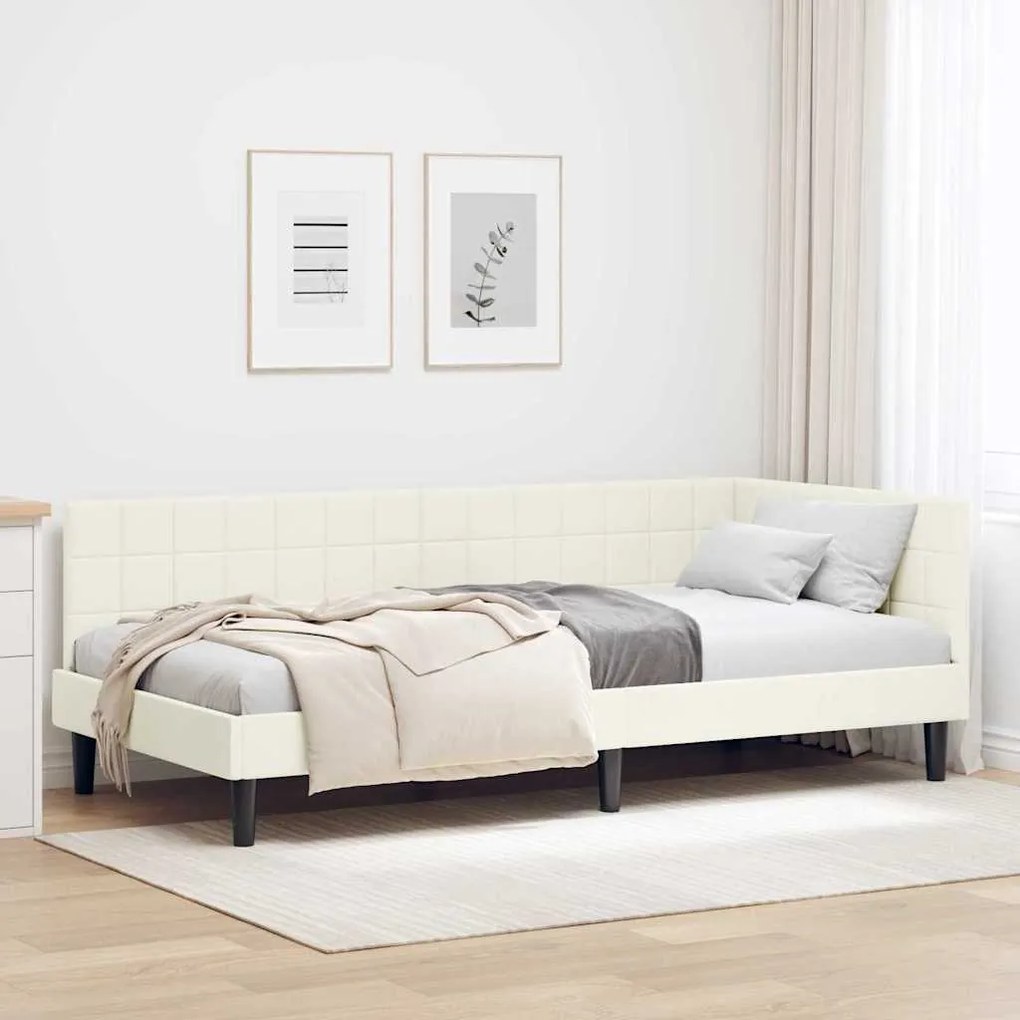 vidaXL Estrutura de Cama de Canto Creme 100 cm x 200 cm Veludo