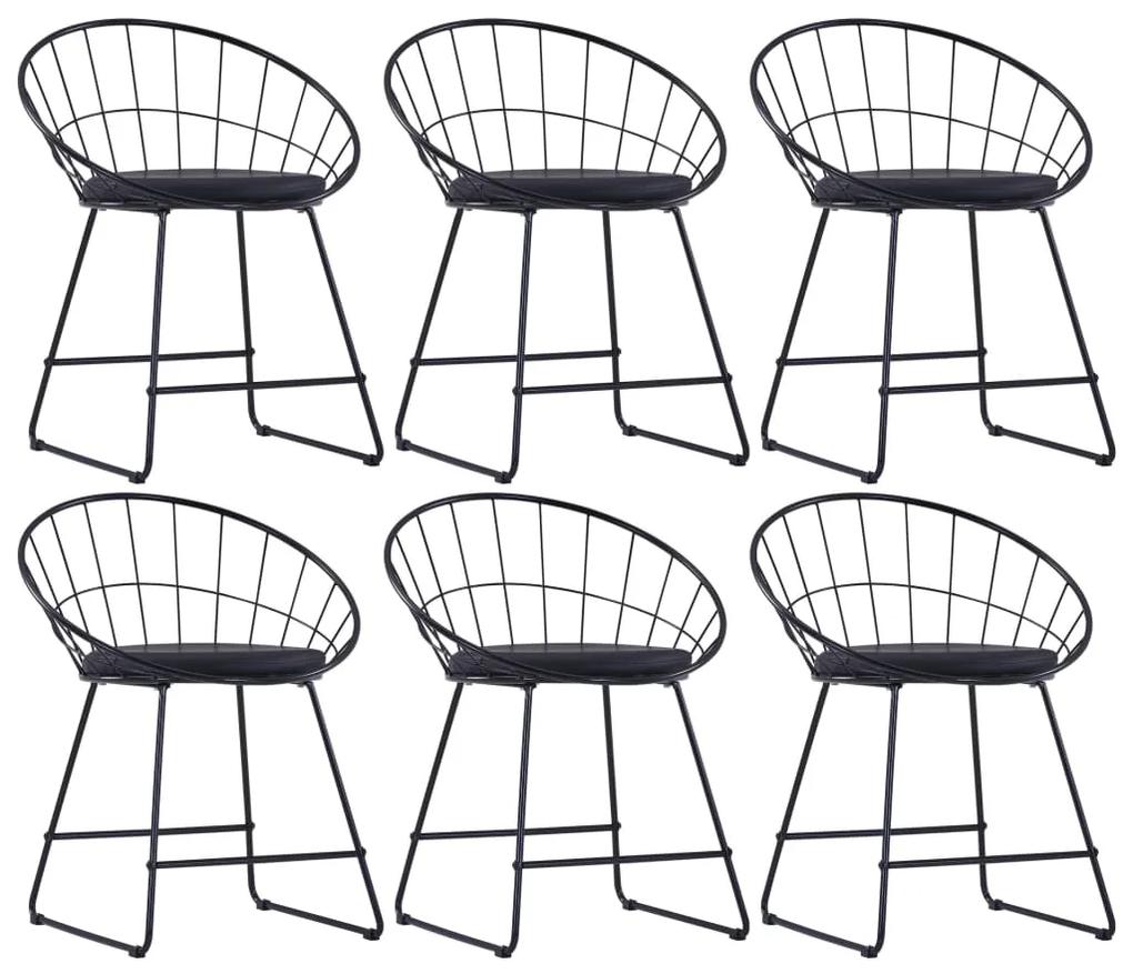 Cadeiras jantar c/ assentos em couro artificial 6 pcs aço preto