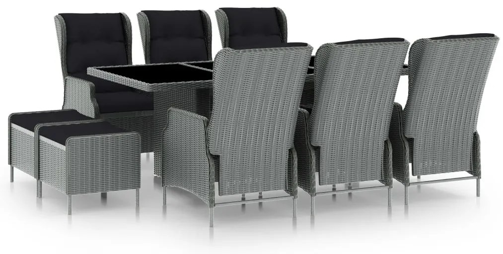 vidaXL 9 pcs conj. jantar exterior + almofadões vime PE cinzento-claro