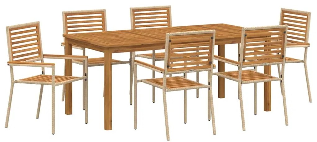 Conjunto de Jantar de Jardim 7 pcs Bege 180 x 90 x 75 cm