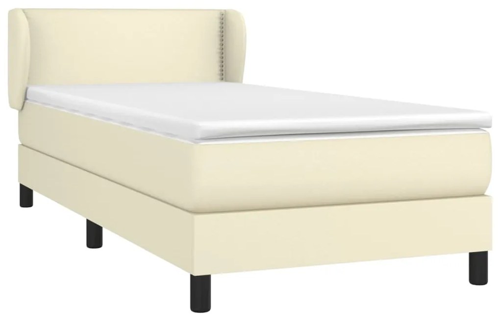 Cama com molas/colchão 100x200 cm couro artificial cor creme