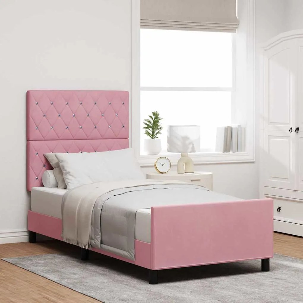 vidaXL Cama Box com cabeceira Rosa 90 x 200 cm Veludo