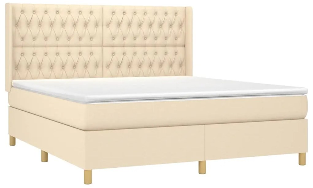 Cama box spring c/ colchão e LED 180x200 cm tecido cor creme