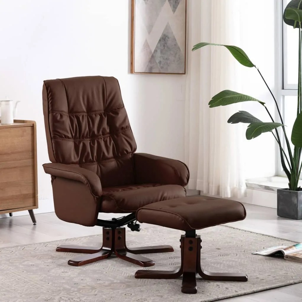 vidaXL Cadeira reclinável c/ apoio de pés couro artificial castanho
