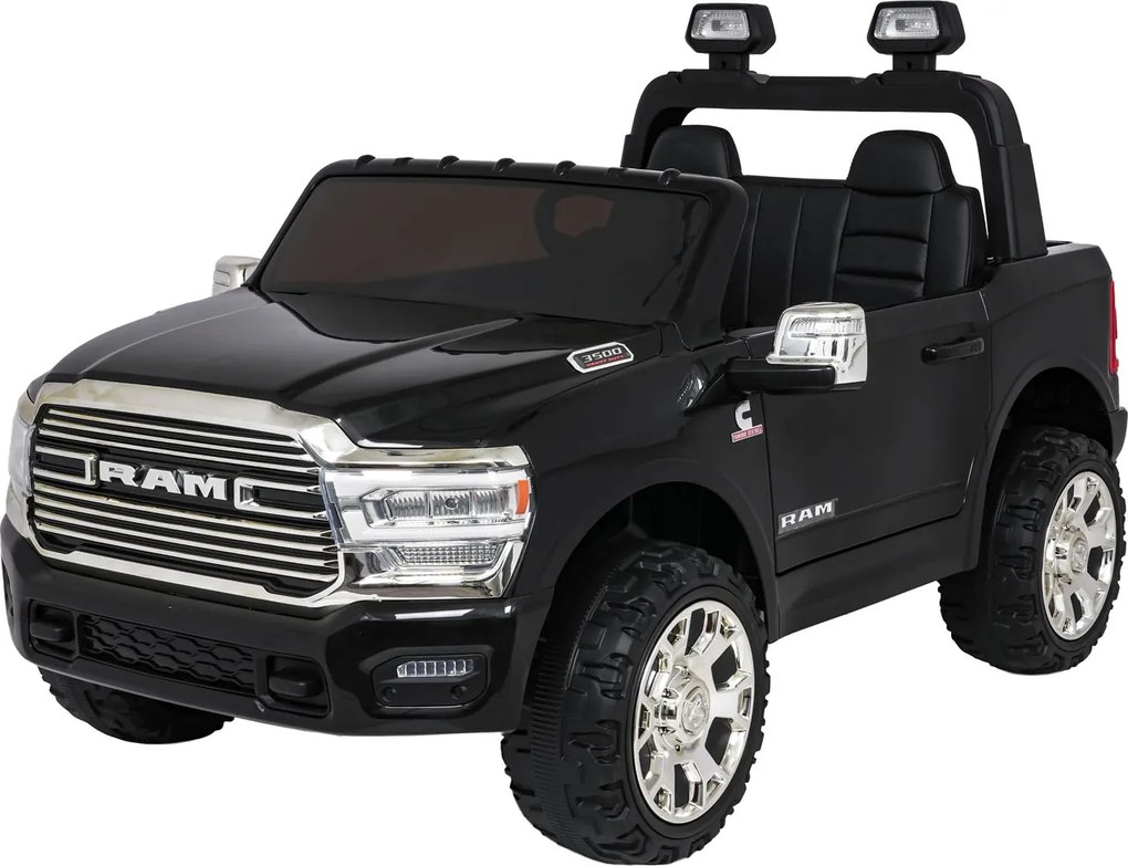 Jipe elétrico para Crianças 24V RAM 3500 Rodas de espuma EVA, assento Couro ecológico Preto