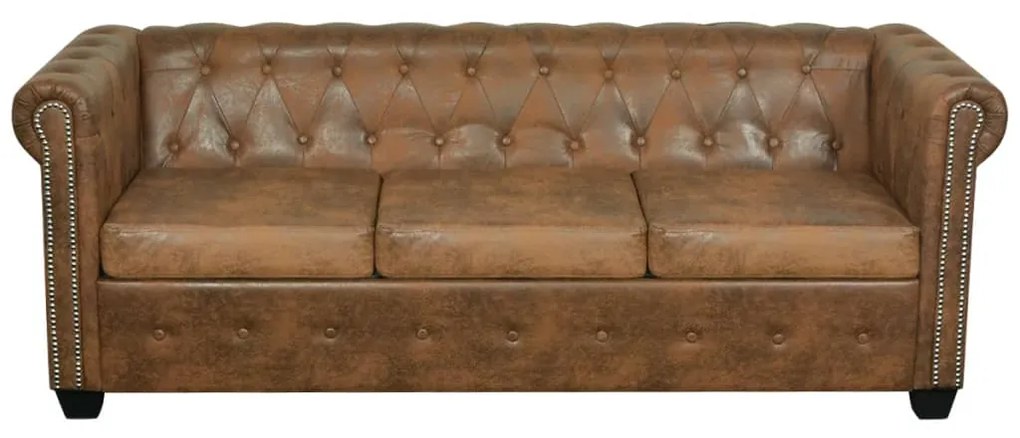 Sofá Chesterfield 3 lugares couro artificial castanho