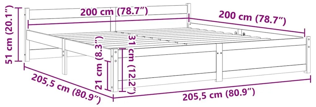 Estrutura de cama 200x200 cm madeira maciça branco