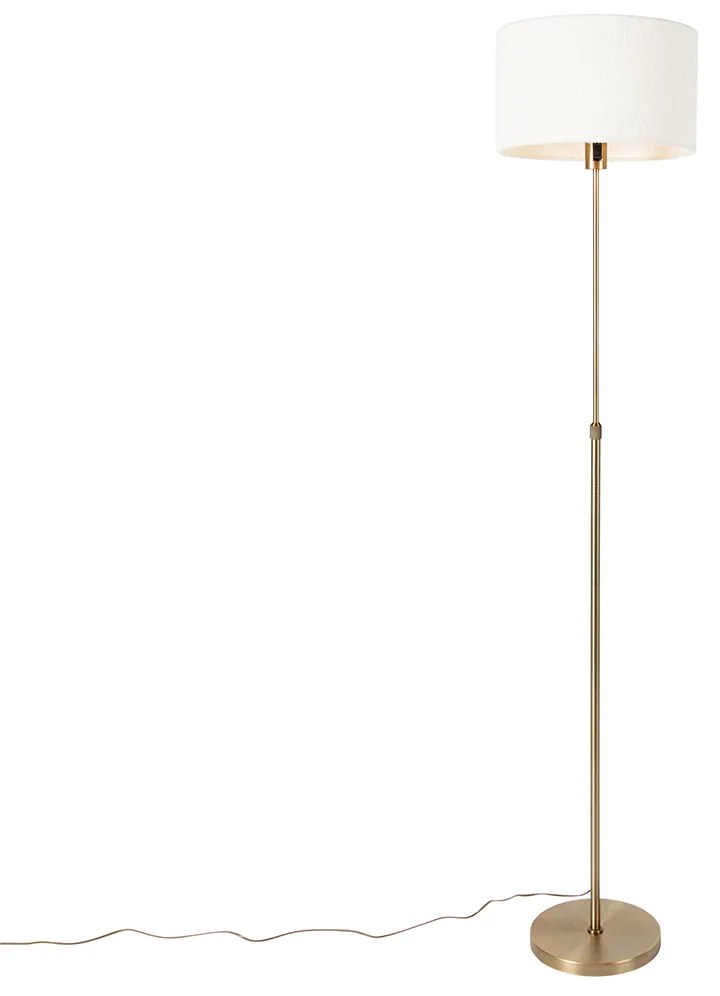 Candeeiro de chão regulável bronze com abajur boucle branco 35 cm - Parte Design