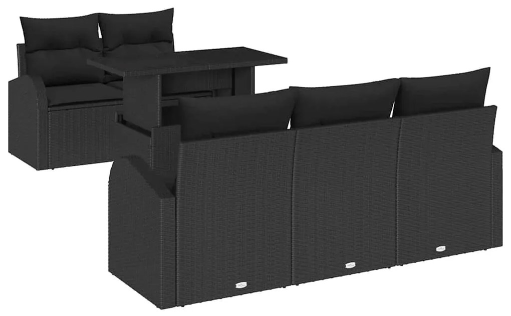 Conjunto de sofá de jardim com 6 peças e almofadas pretas de rattan e